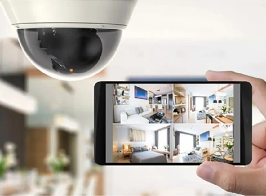 Ceiling dome security camera, with its live views on a smartphone