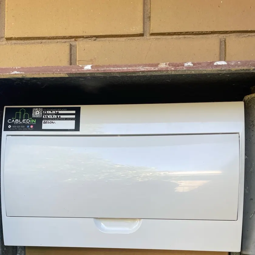 New switchboard with a CabledIN sticker in an outdoor meter box